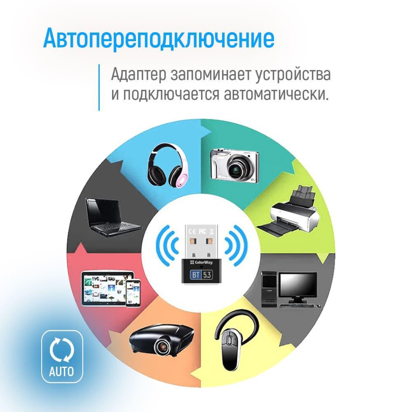 Bluetooth-адаптер ColorWay Bluetooth v5.3 USB, чорний (CW-AD-BT53)
