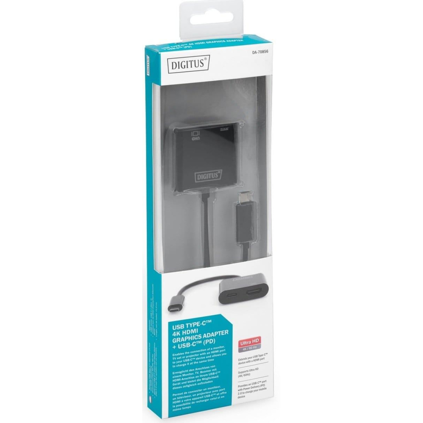 Перехідник Digitus USB-C - HDMA+USB-C UHD 4K, M/F, 0.11 m (DA-70856)