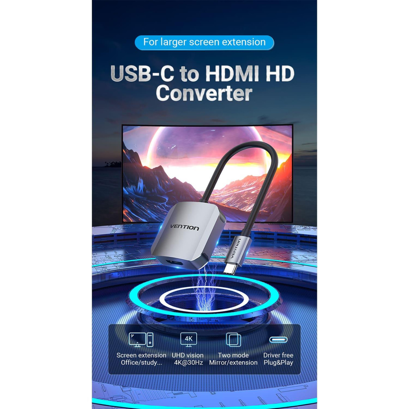 Переходник Vention USB3.1 Type-C to HDMI (F) 4K 30HZ 0.15m (TDEHB)