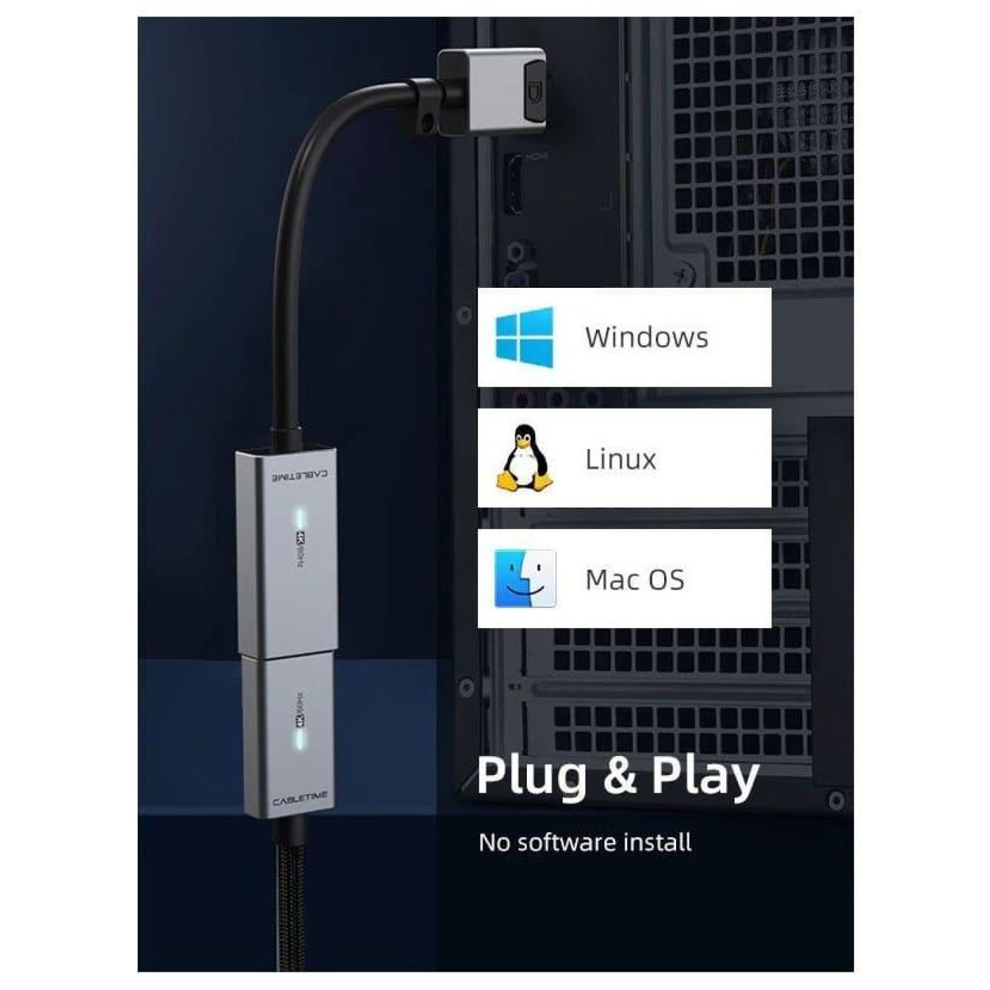 Кабель-перехидник CableTime DisplayPort (M) - HDMI (M), 4K/60Hz, 0.2 м (CP20A)