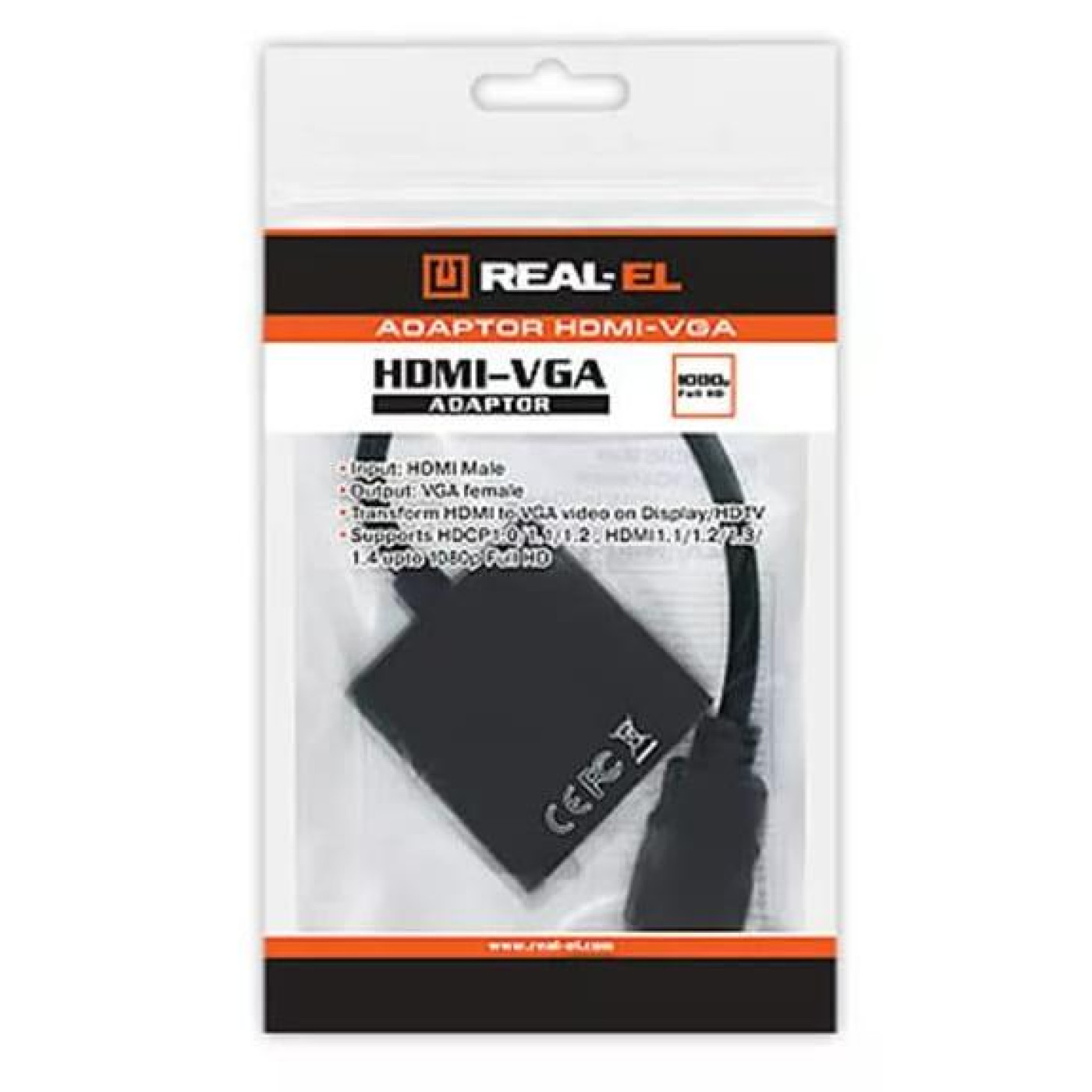 Перехідник Real-EL HDMI(M)-VGA(F), 0.15m, черний UAH (EL123500020)