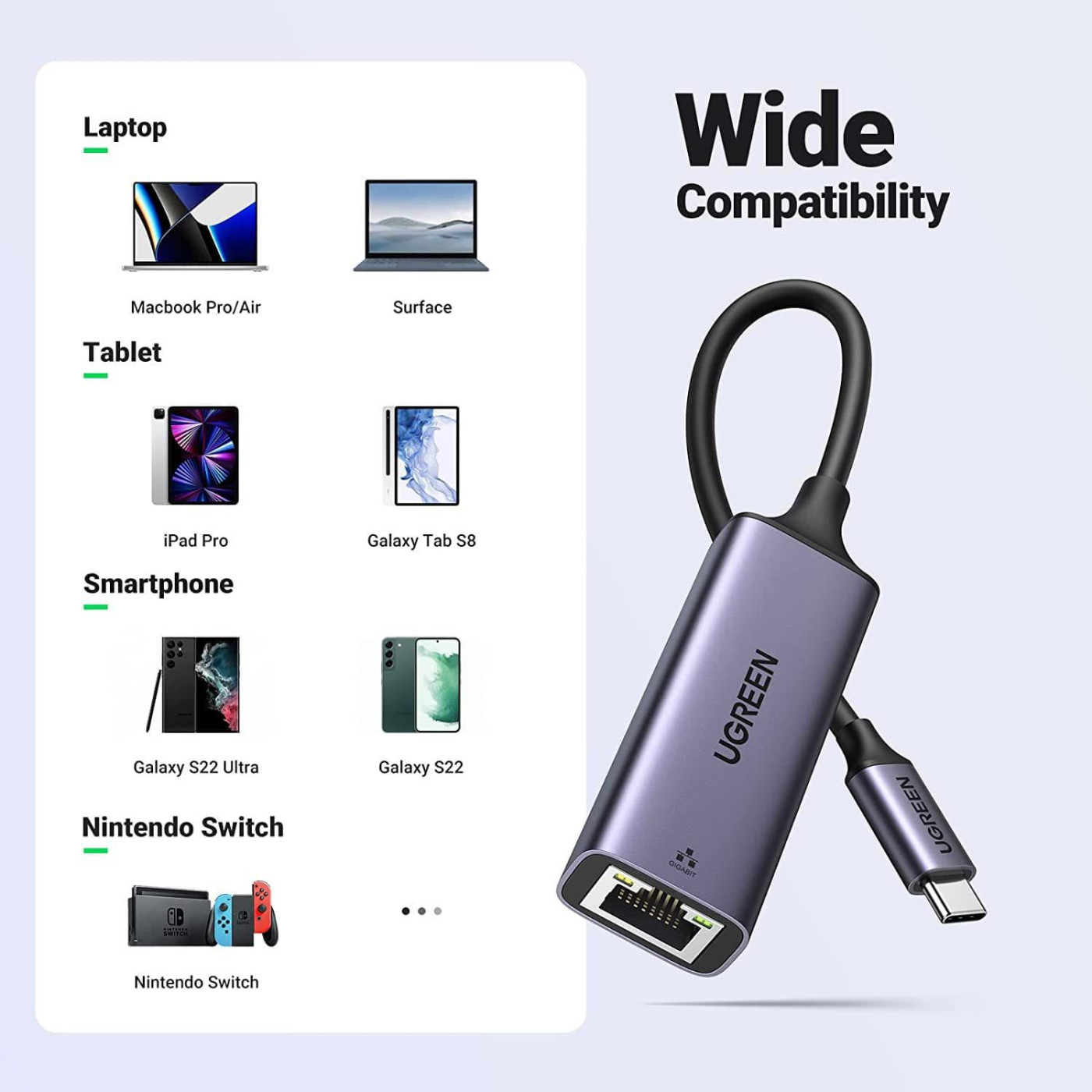 Переходник Ugreen USB 3.1 Type-C to Ethernet RJ45 1000 Mb CM199 (50737)