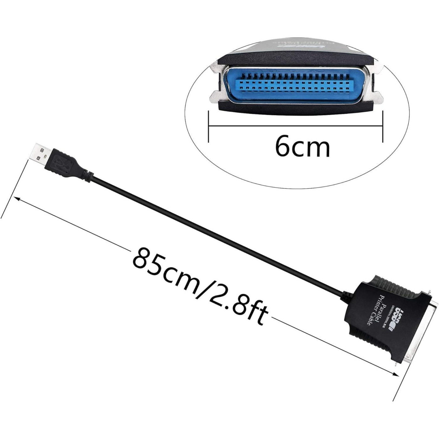 Перехідник Dynamode USB 2.0 A Male - LPT Bitronics 36-pin Male кабель 1,8 м, чипсет CH340, Win 10/8 (USB2.0-to-Parallel)