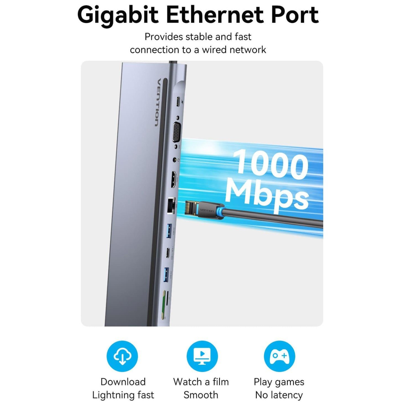 Док-станция Vention USB3.1 Type-C --> HDMI/VGA/USB-C/USB3.0x3/RJ45/SD/TF/TRRS 3.5mm/PD 100W 11in1 (THTHC)