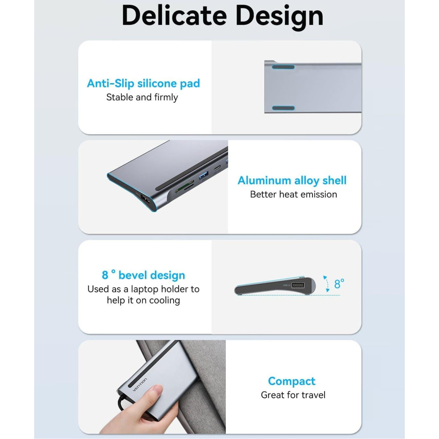 Док-станция Vention USB3.1 Type-C --> HDMI/VGA/USB-C/USB3.0x3/RJ45/SD/TF/TRRS 3.5mm/PD 100W 11in1 (THTHC)