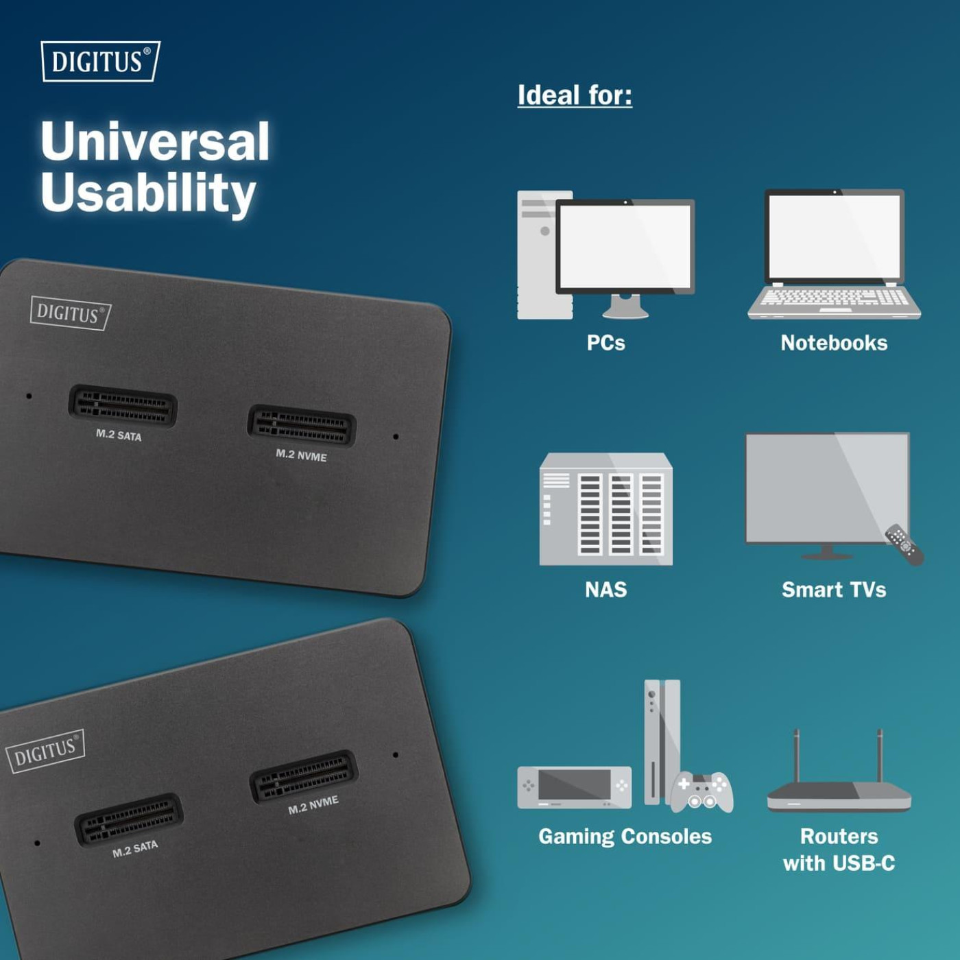 Док-станция DIGITUS USB-C > 2xSATA SSD/SD