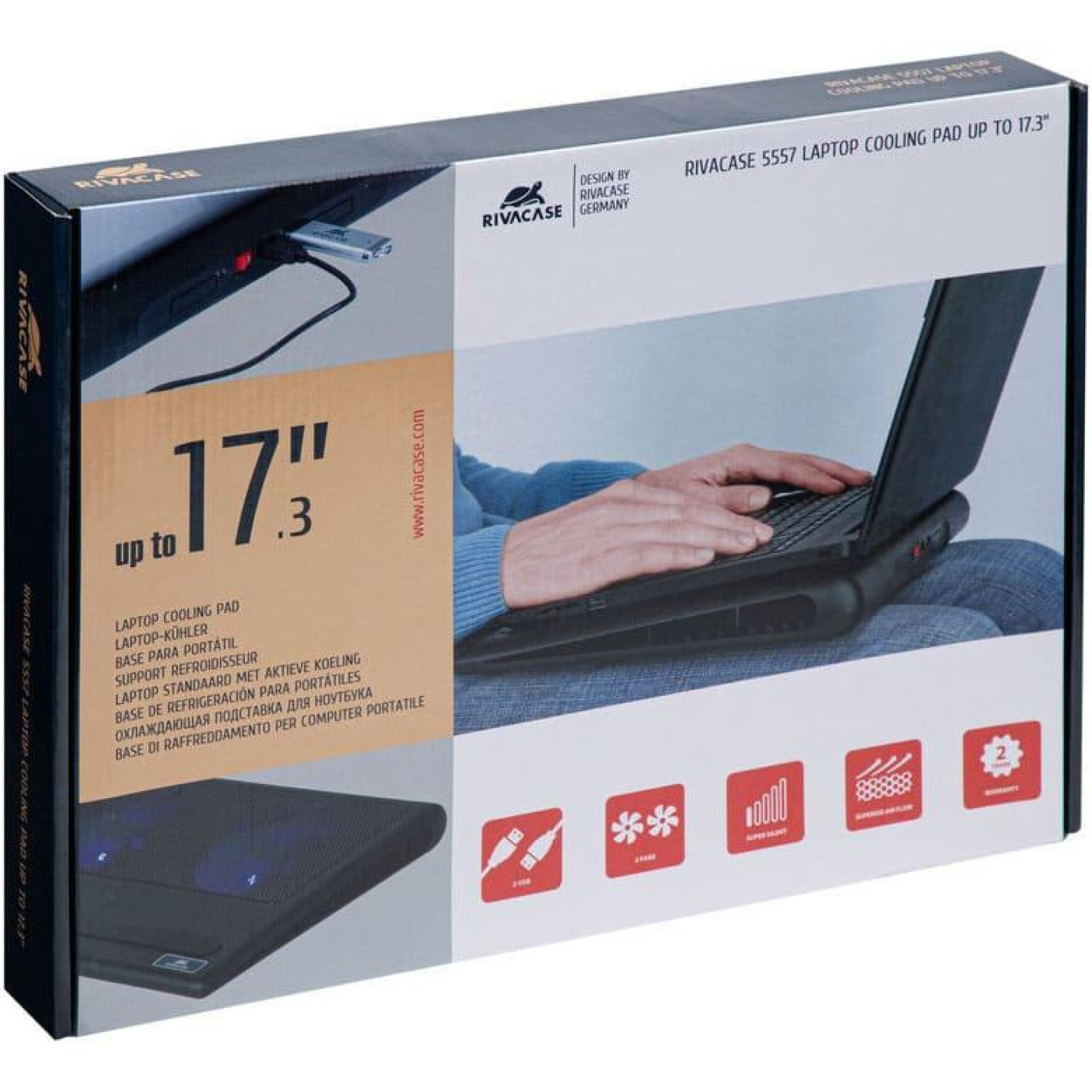 Подставка для ноутбука Rivacase 17ъ RivaCase, Black, 2x11 см вентиляторы, до 1100 об/мин, 360х280х45 мм (5 (5557)