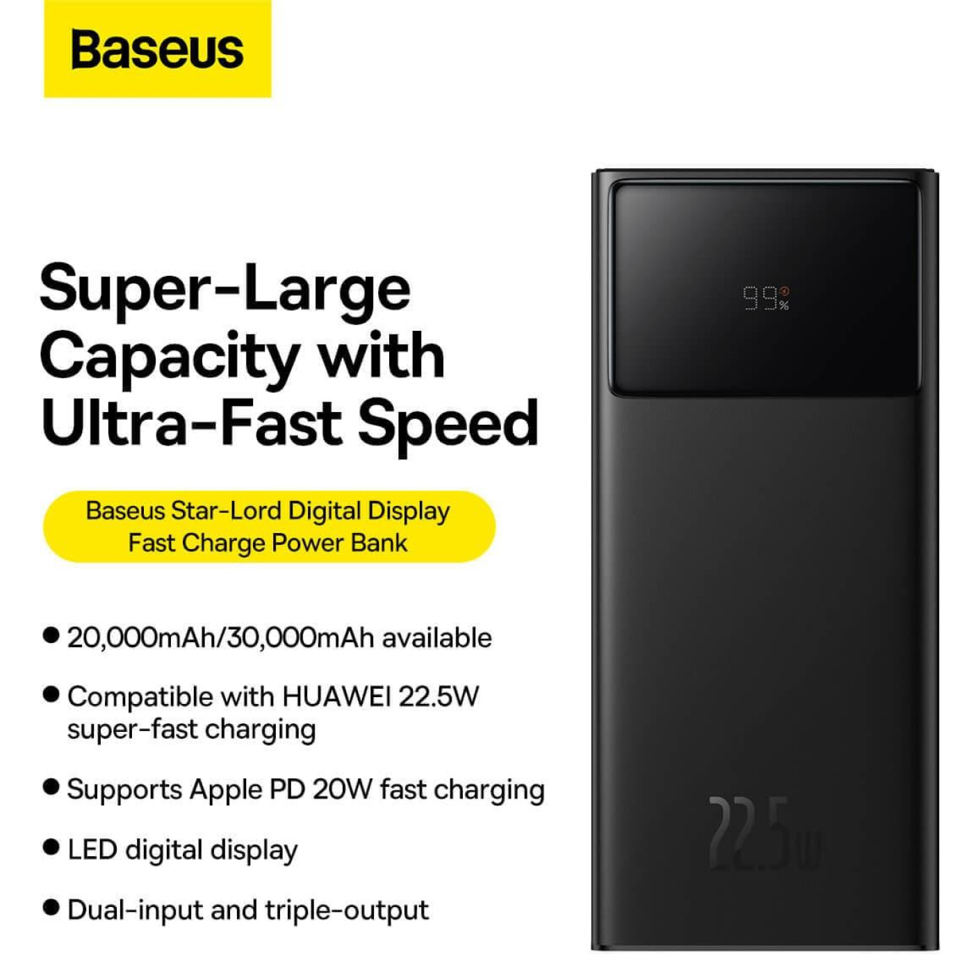 Павербанк Baseus Star Lord Display Black 20 000 mAh / 22.5 Вт (PPXJ080001)