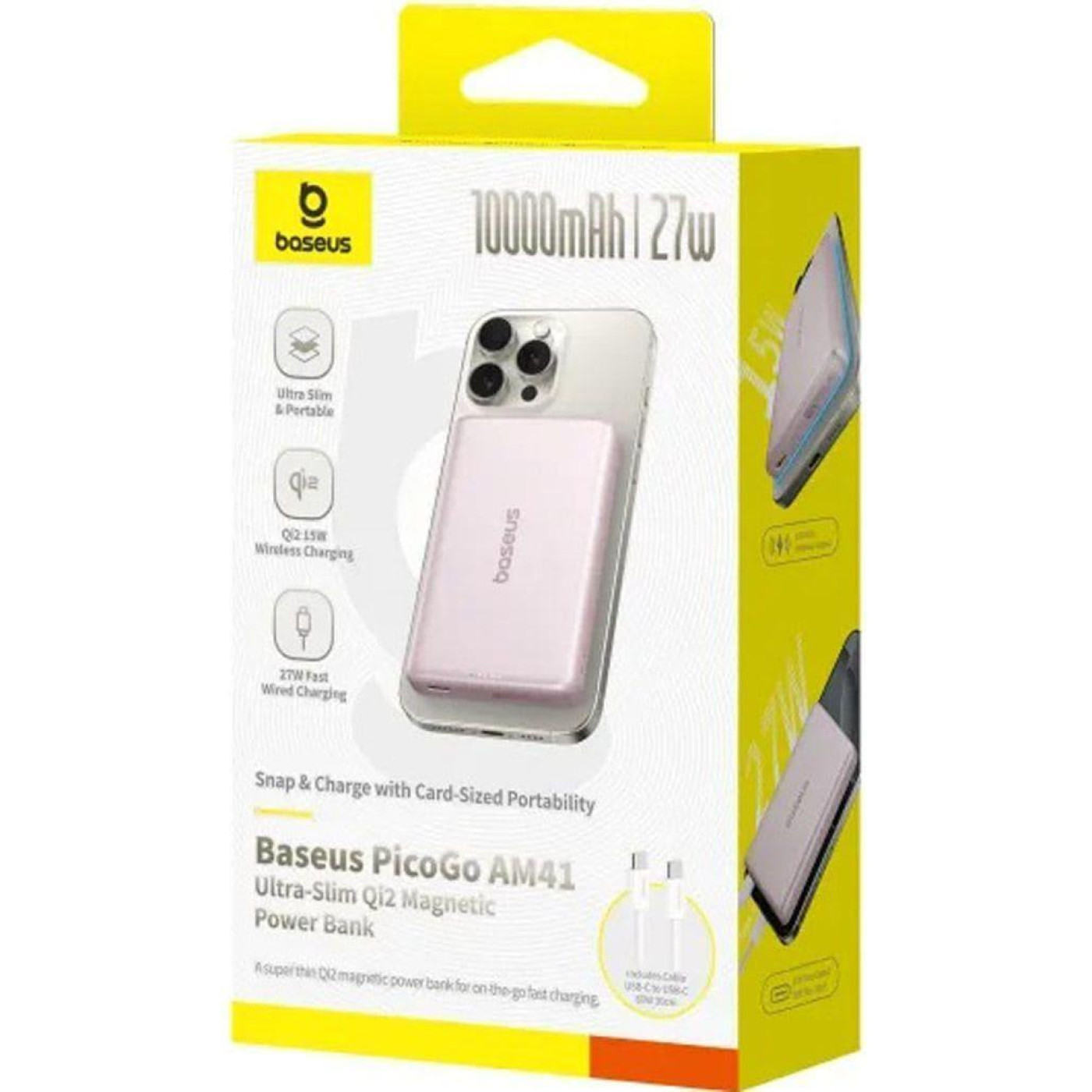 Павербанк Baseus PicoGo Ultra-Slim Qi2 Pink 10 000 mAh / 27 Вт (E0027202)