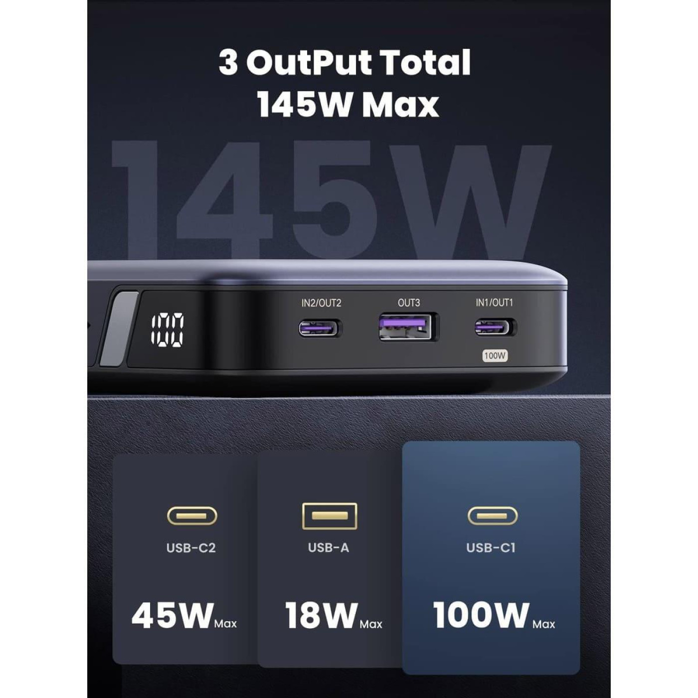 Павербанк Ugreen Gray 25 000 mAh / 65 Вт (90597A)