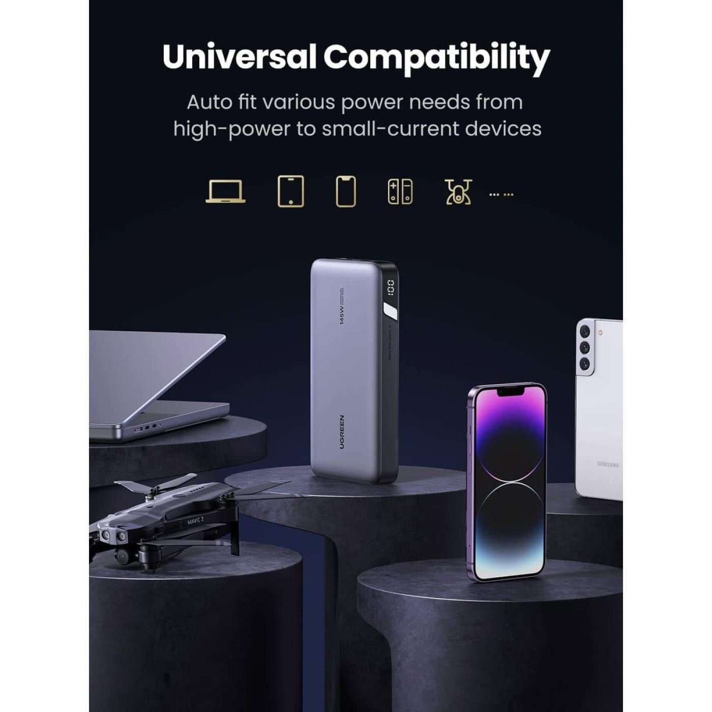 Павербанк Ugreen Gray 25 000 mAh / 65 Вт (90597A)