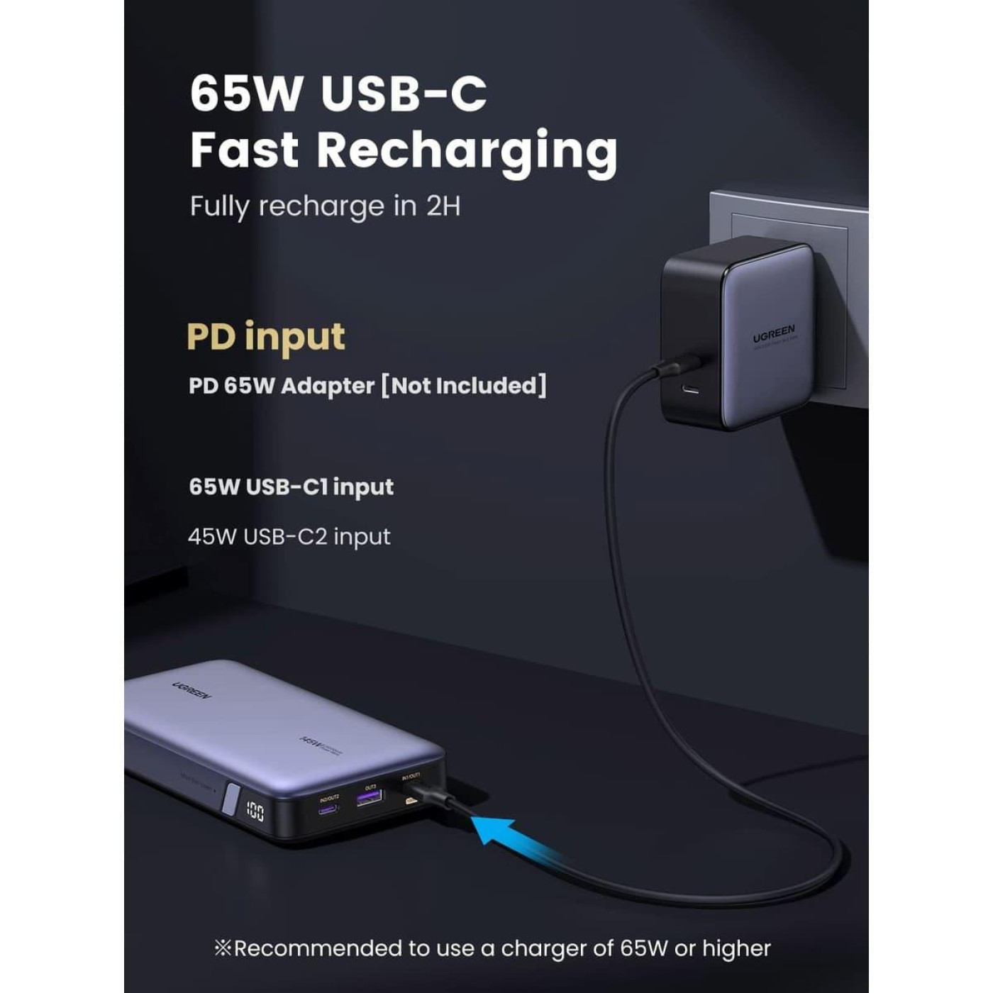 Павербанк Ugreen Gray 25 000 mAh / 65 Вт (90597A)