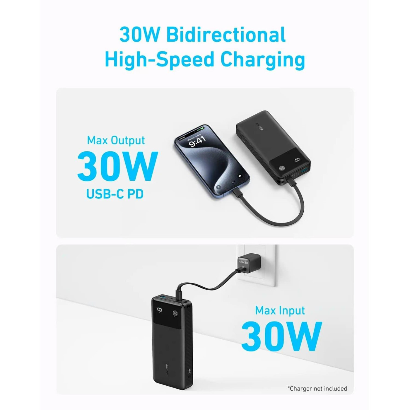 Павербанк Anker Black 20 000 mAh / 30 Вт (A1384G11)