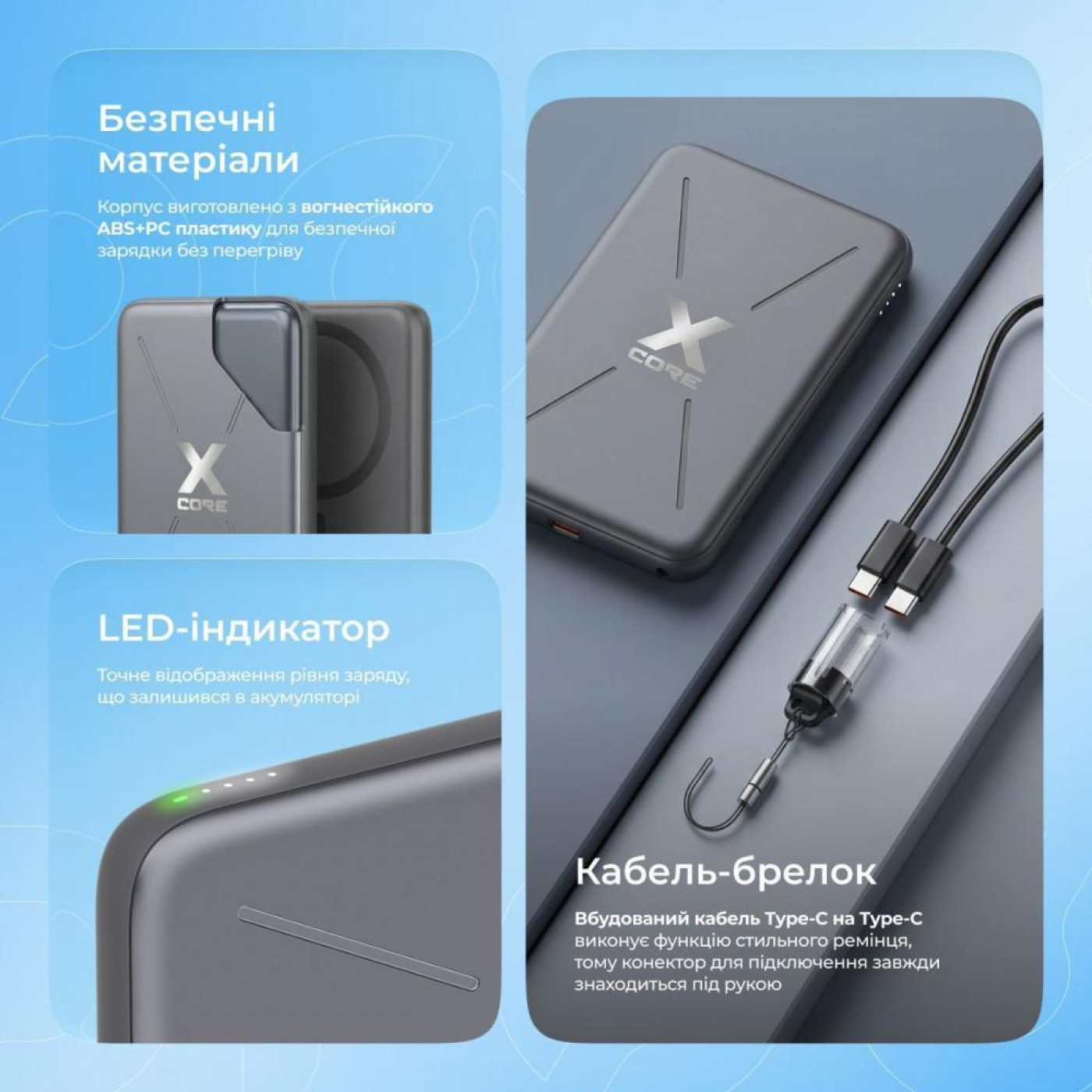 Павербанк Proove X-Core Silver 5 000 mAh / 20 Вт (PNXC20010006)