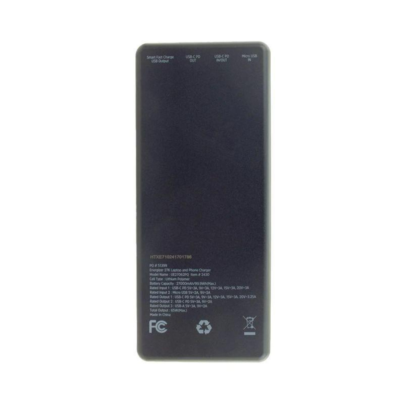 Павербанк Energizer Black 27 000 mAh / 65 Вт (UE27062PQ)