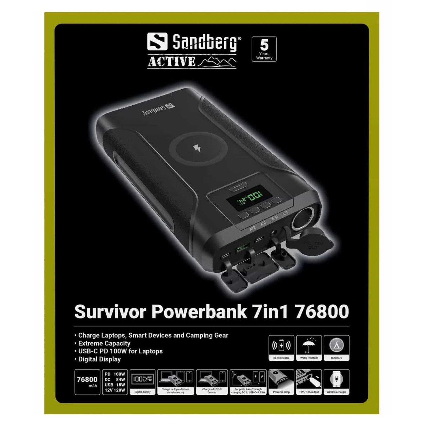 Павербанк Sandberg Black 76 800 mAh / 120 Вт (421-15)