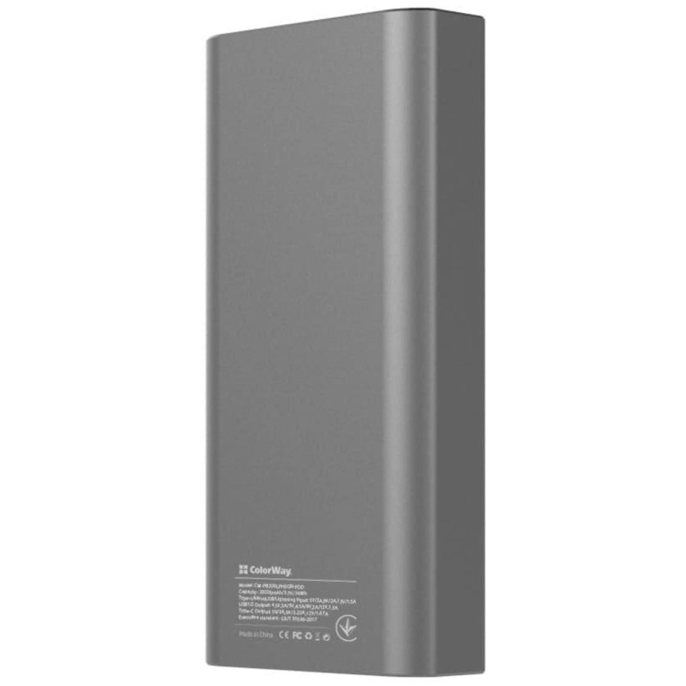 Павербанк ColorWay Gray 20 000 mAh / 22.5 Вт (CW-PB200LPH3GR-PDD)