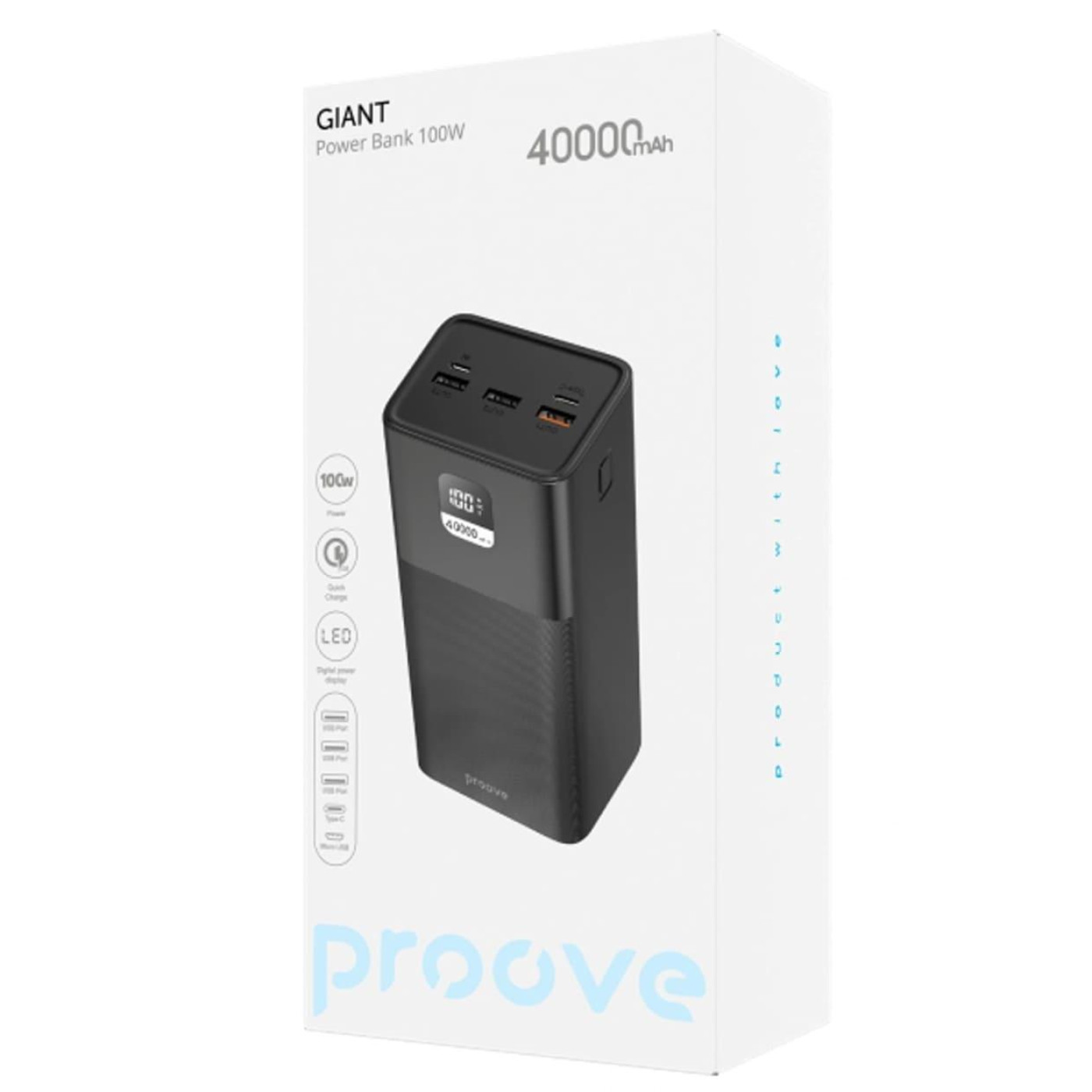 Павербанк Proove Giant Lite Black 40 000 mAh / 22.5 Вт (PBGI20312201)