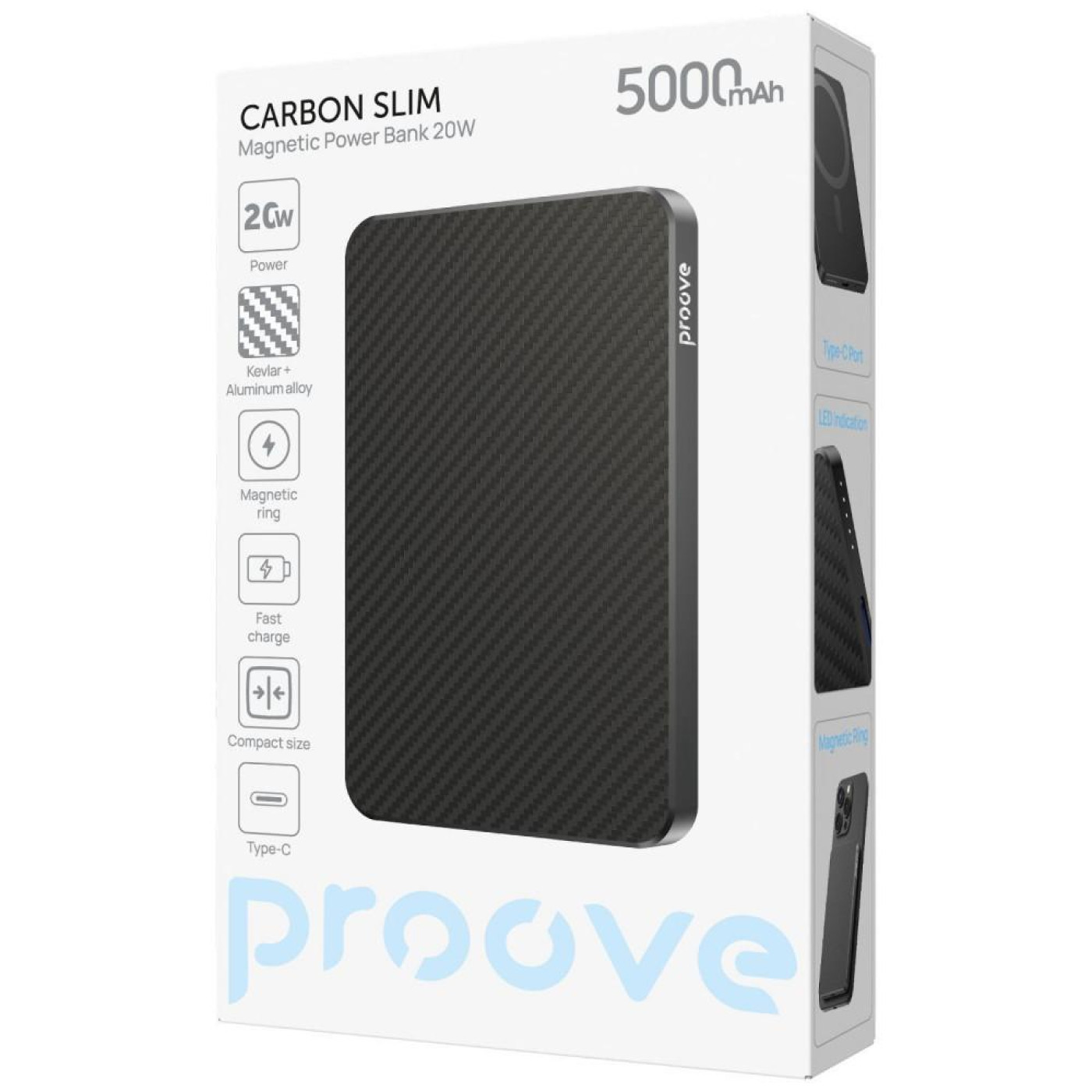 Павербанк Proove Carbon Slim Black 5 000 mAh / 20 Вт (PBCS20010001)