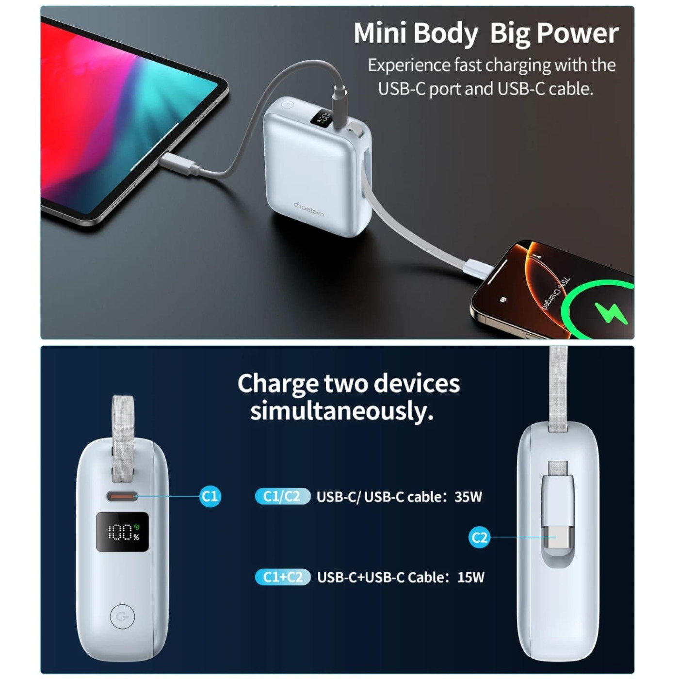 Павербанк Choetech Blue 10 000 mAh / 35 Вт (B832-LBE)