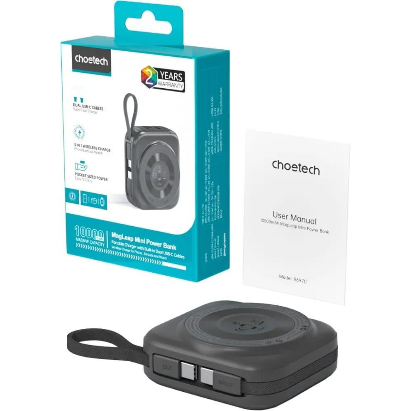 Павербанк Choetech Magnetic Wireless Black 10 000 mAh / 22.5 Вт (B697C-BKGY)