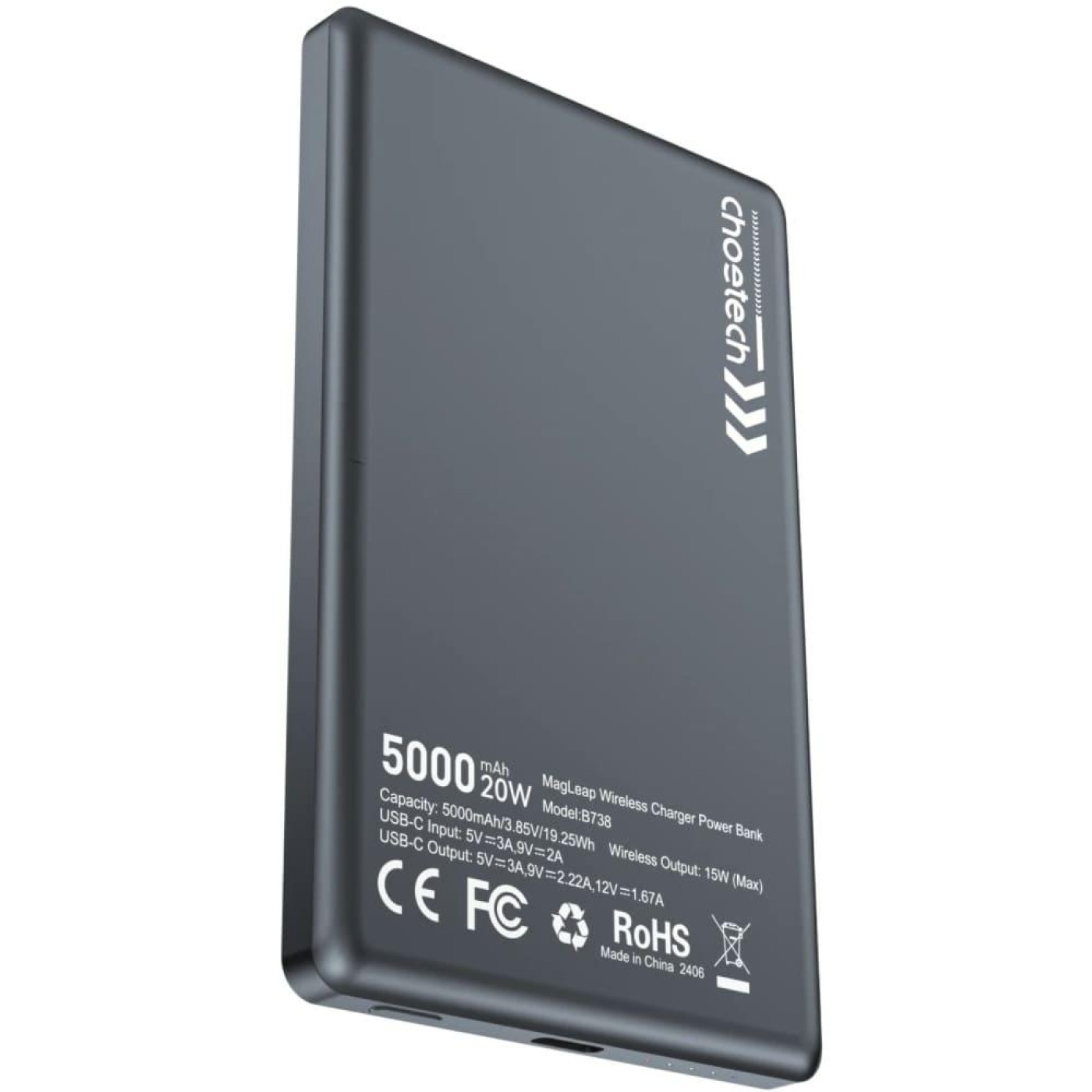 Павербанк Choetech Magnetic Wireless Black 5 000 mAh / 20 Вт (B738-CCBK)