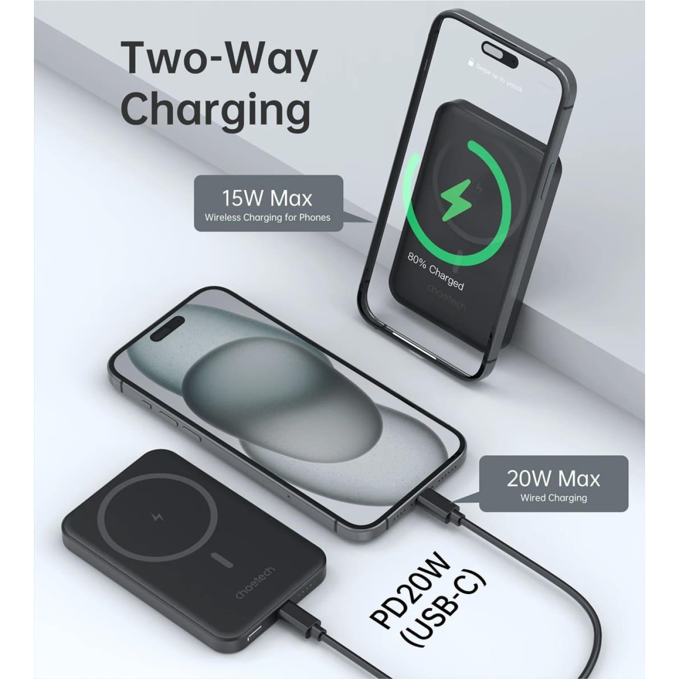 Павербанк Choetech Magnetic Wireless Black 5 000 mAh / 15 Вт (B709-CCBK)