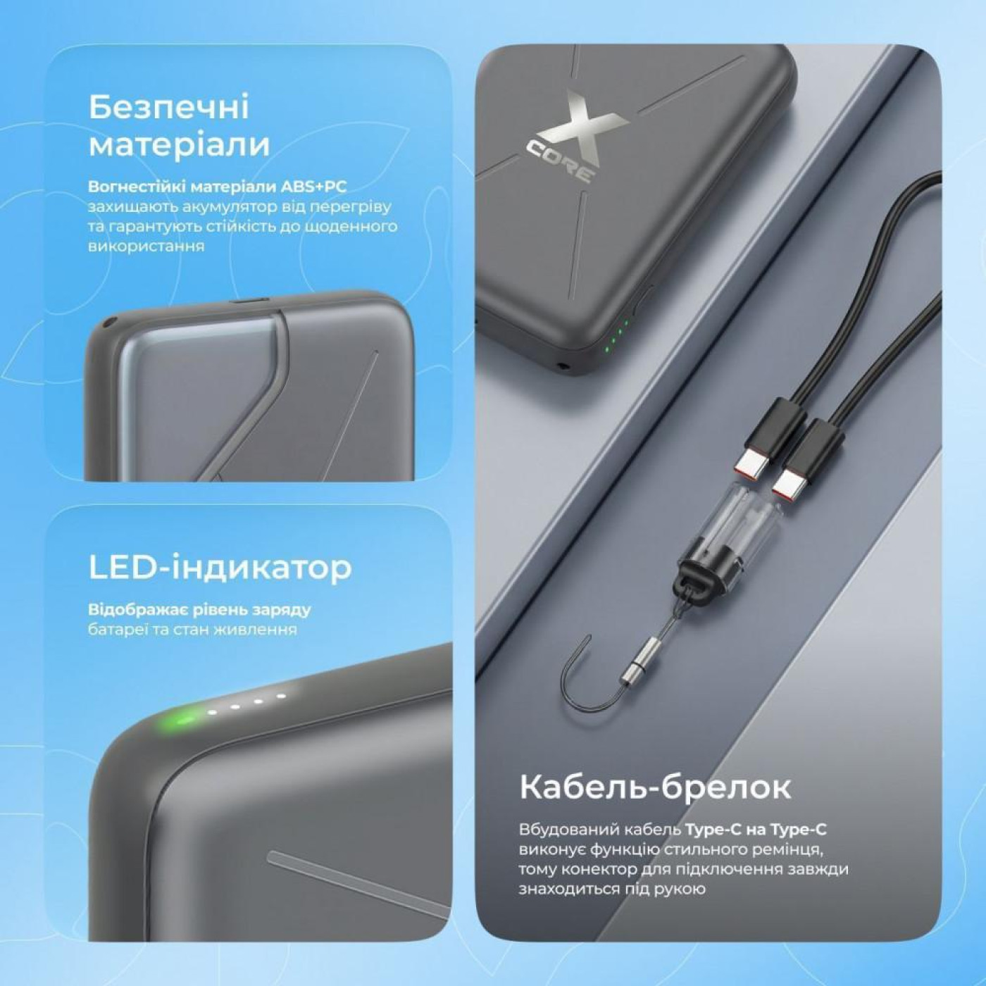 Павербанк Proove X-Core Silver 10 000 mAh / 22.5 Вт (PNXC22010006)