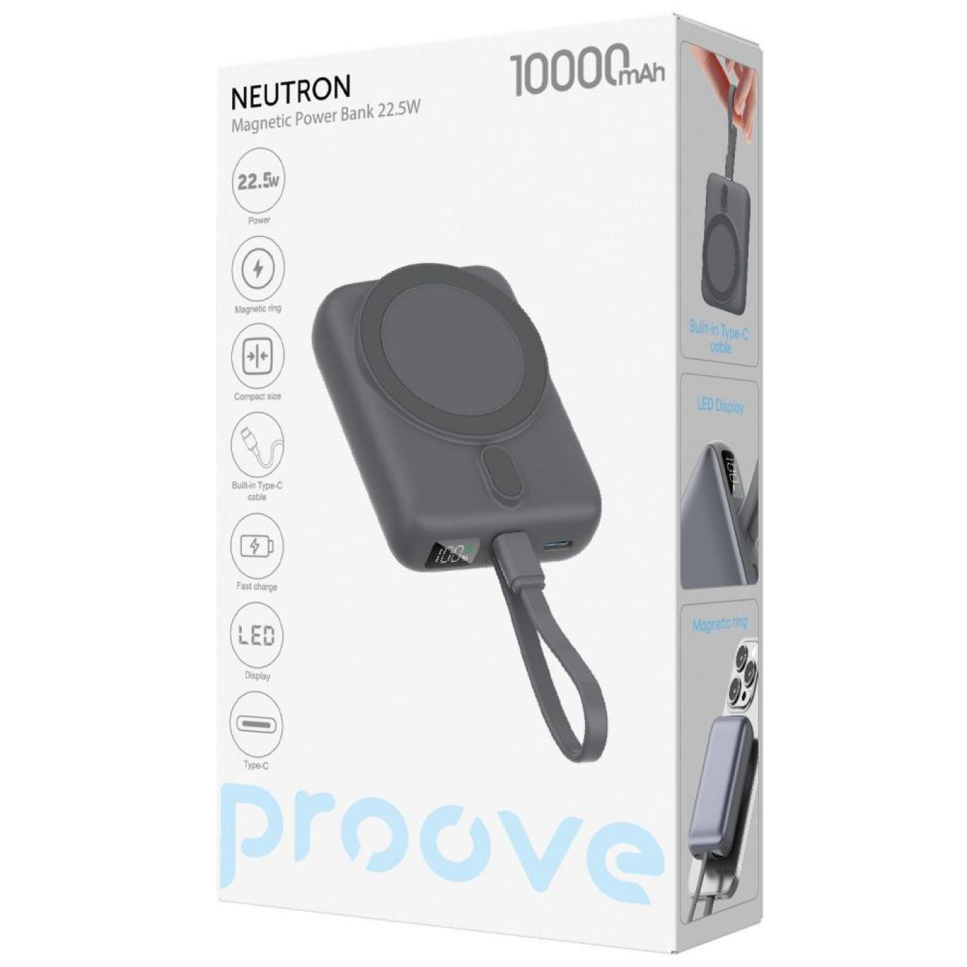 Павербанк Proove Neutron Gray 10 000 mAh / 22.5 Вт (PBNE22022203)