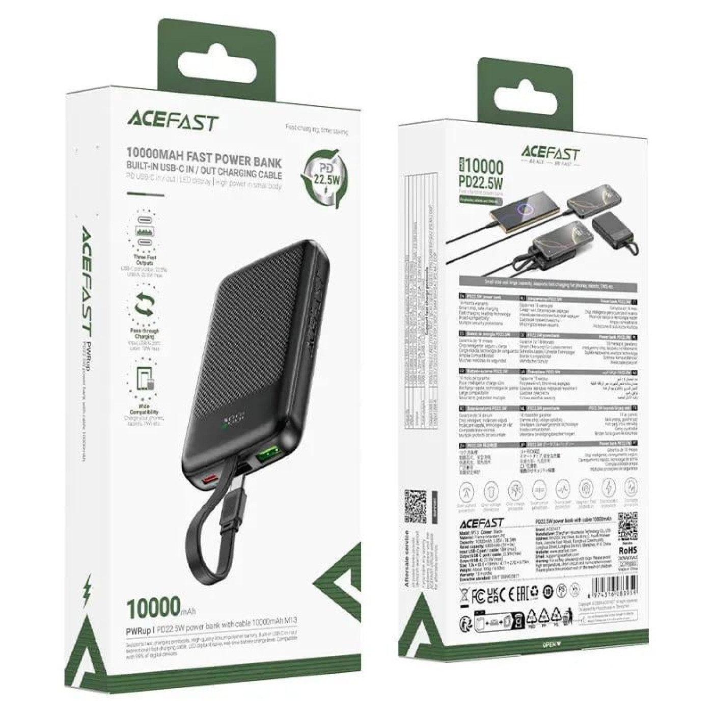 Павербанк Acefast Black 10 000 mAh / 22.5 Вт (6974316283959)