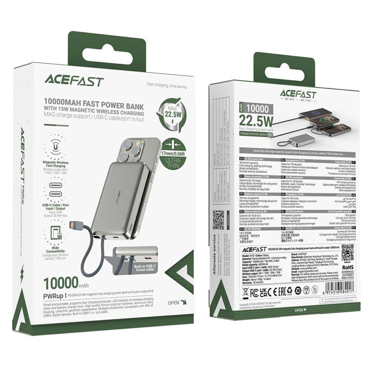 Павербанк Acefast Black 10 000 mAh / 22.5 Вт (6974316284017)