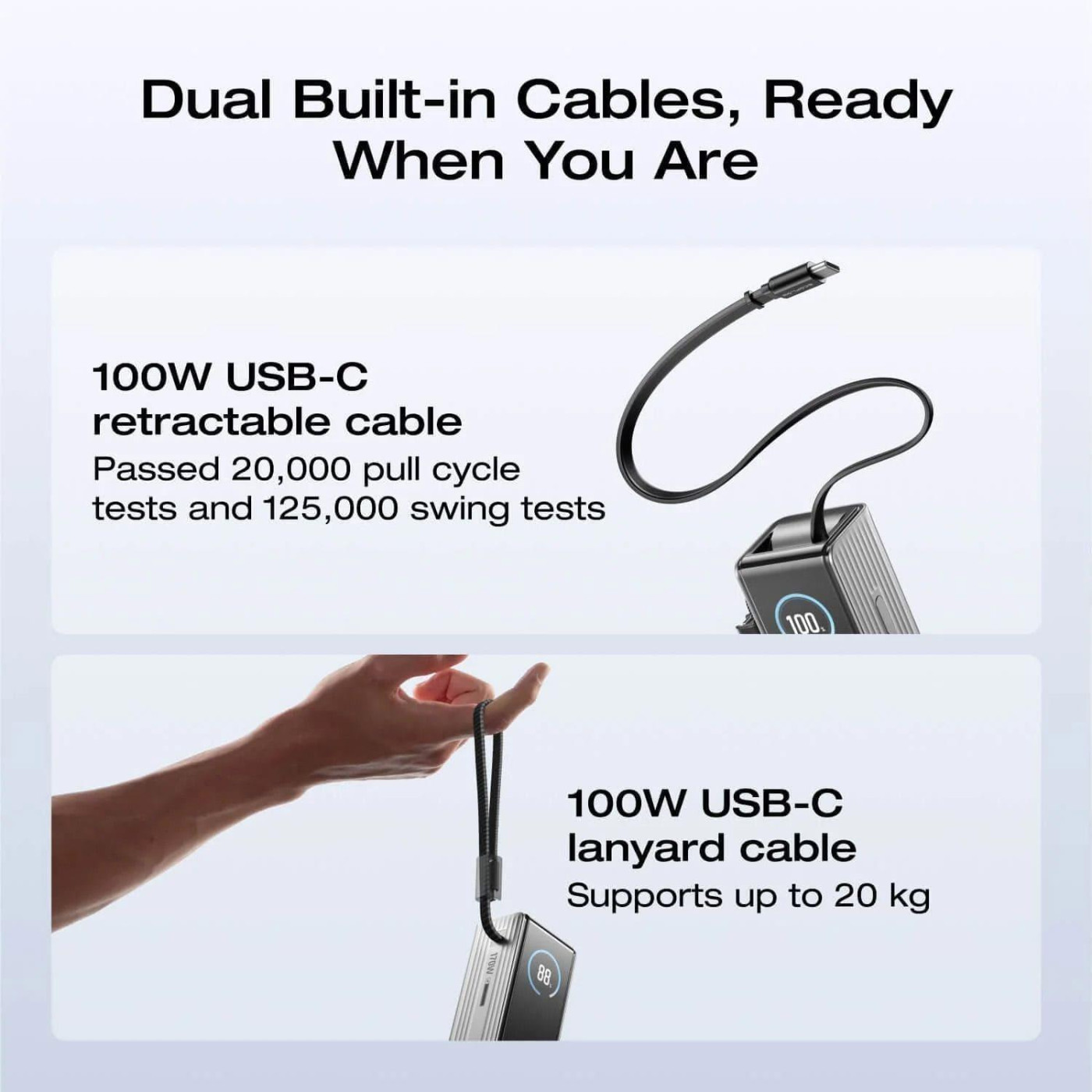 Павербанк EcoFlow RAPID Power Bank з кабелями Gray 25 000 mAh / 170 Вт (EF-RAPID25K100W-S-EU)
