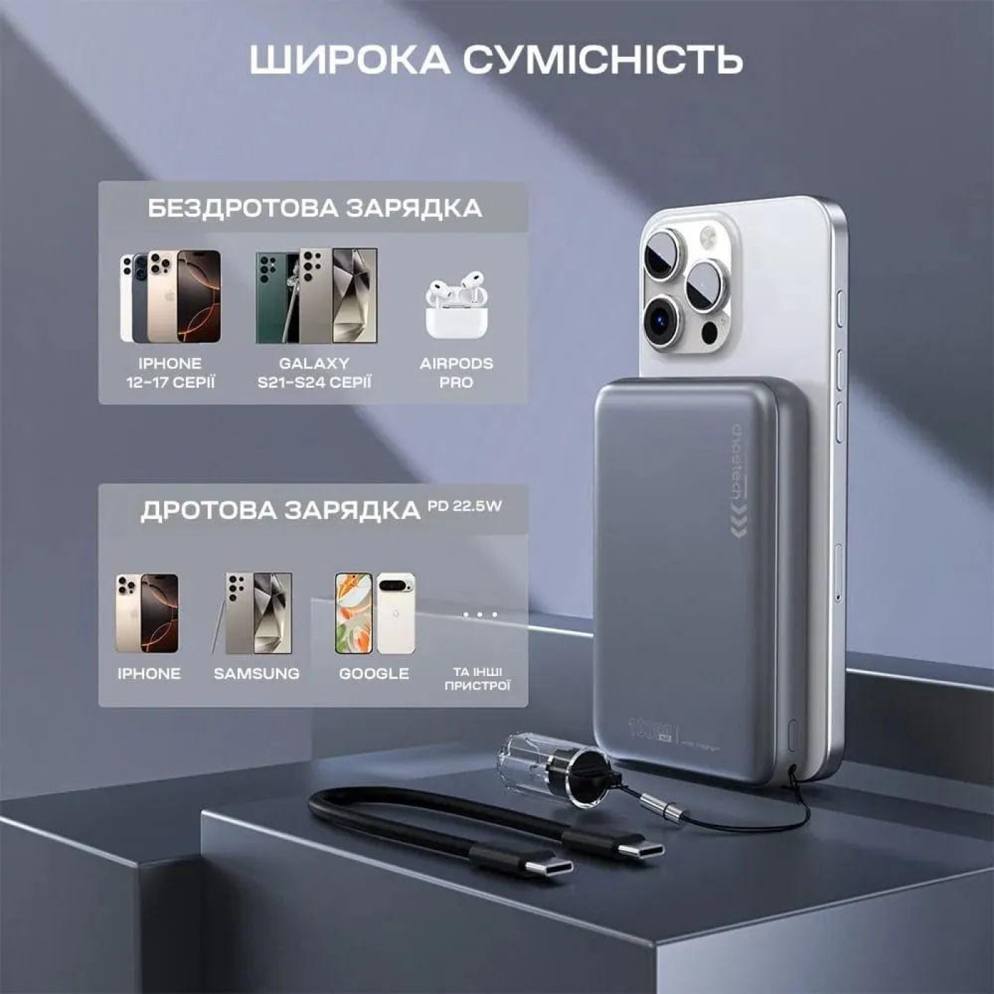 Универсальна мобильна батарея Choetech B862 10000mAh 22.5W Black