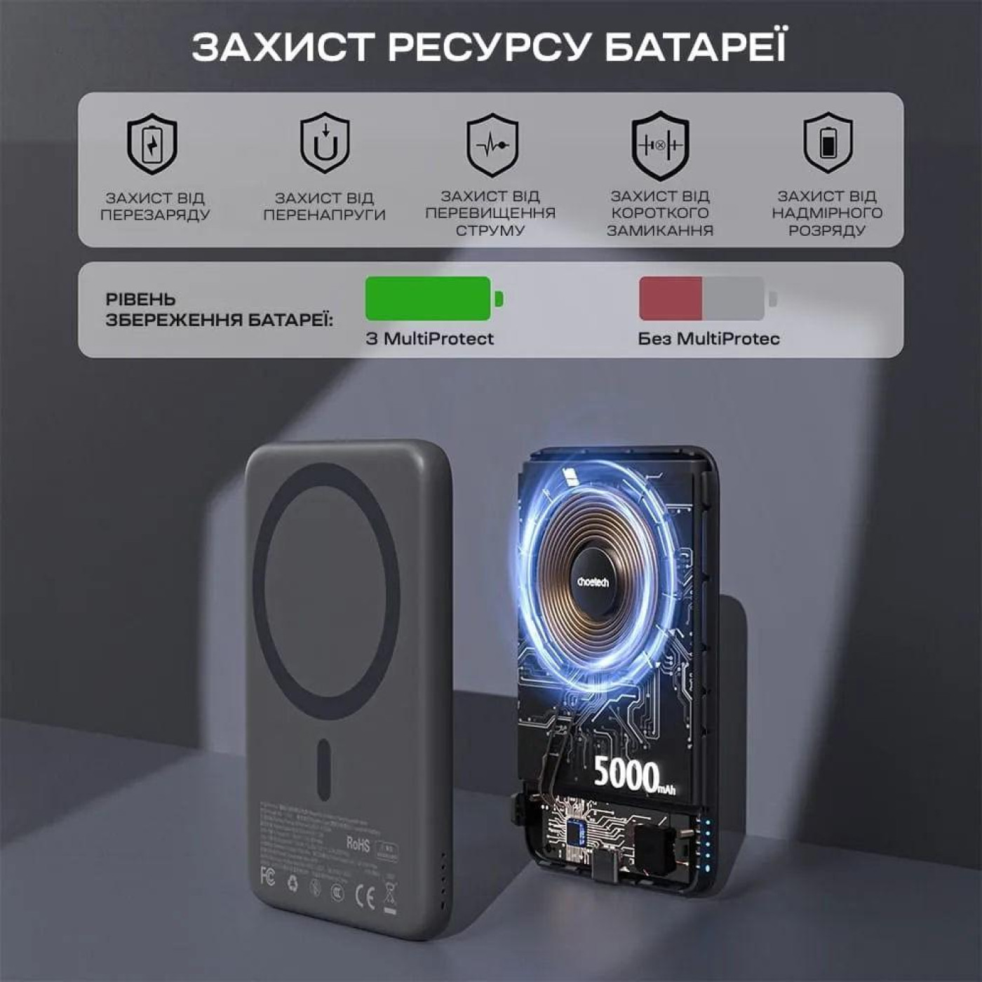 Универсальна мобильна батарея Choetech B862 10000mAh 22.5W Black