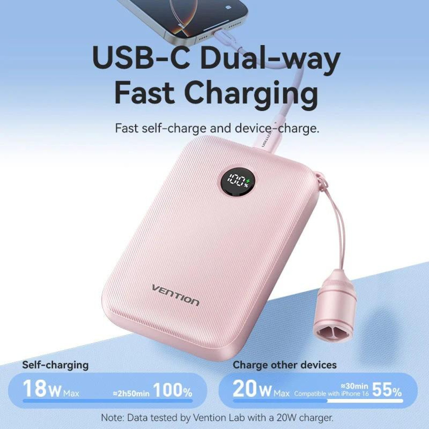 Павербанк Vention Pink 10 000 mAh / 22.5 Вт (FKAP0-C)