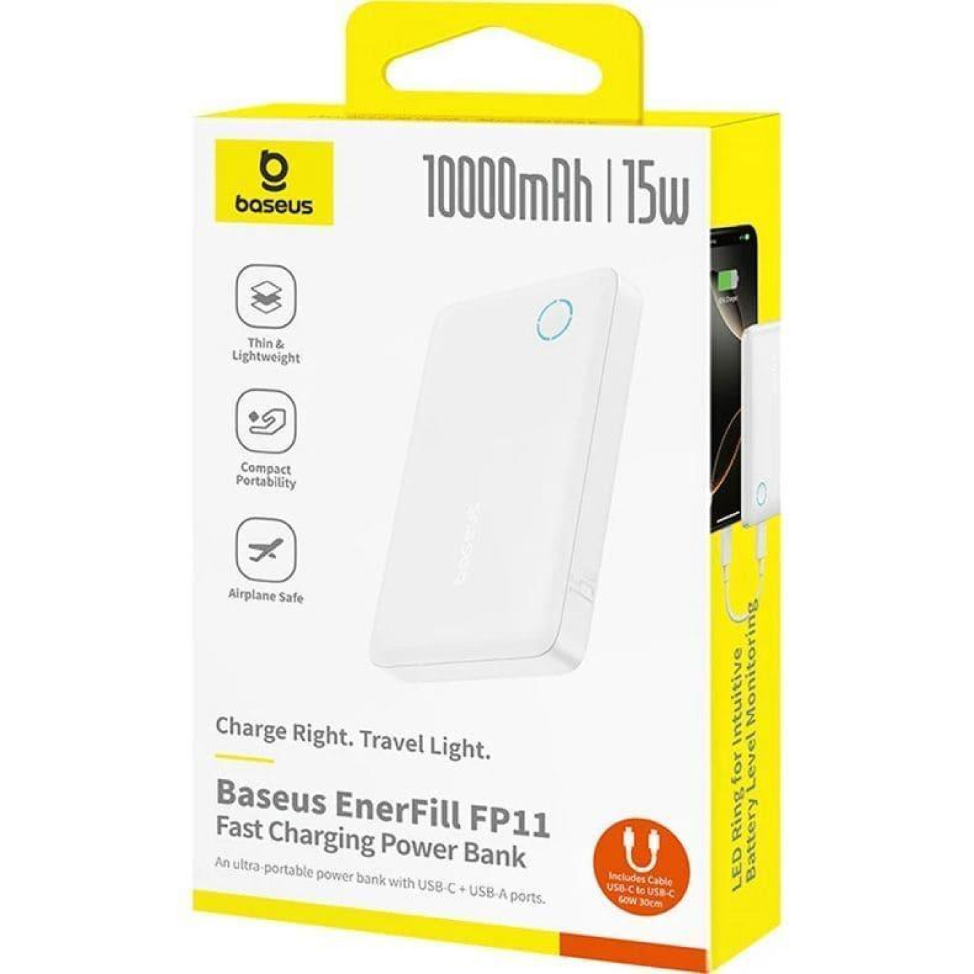 Павербанк Baseus EnerFill White 10 000 mAh / 15 Вт (P1008210C213-00)
