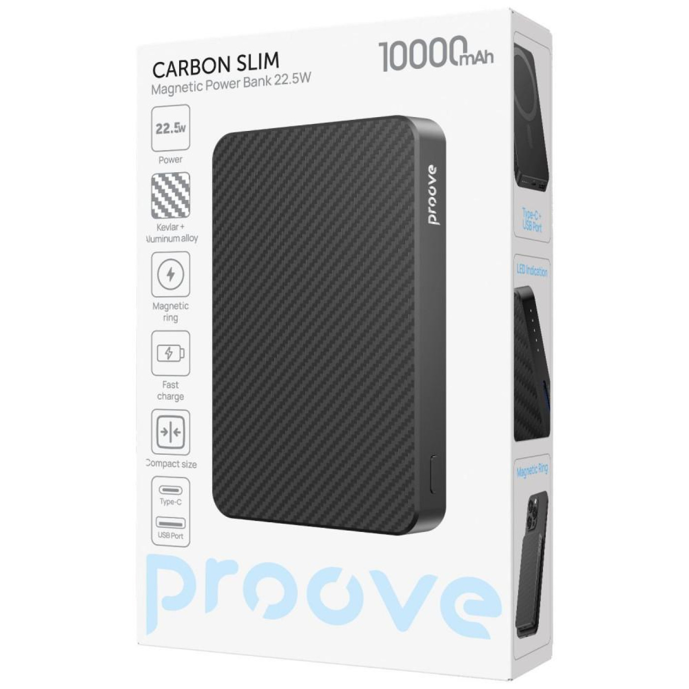 Павербанк Proove Carbon Slim Black 10 000 mAh / 22.5 Вт (PBCS22110001)