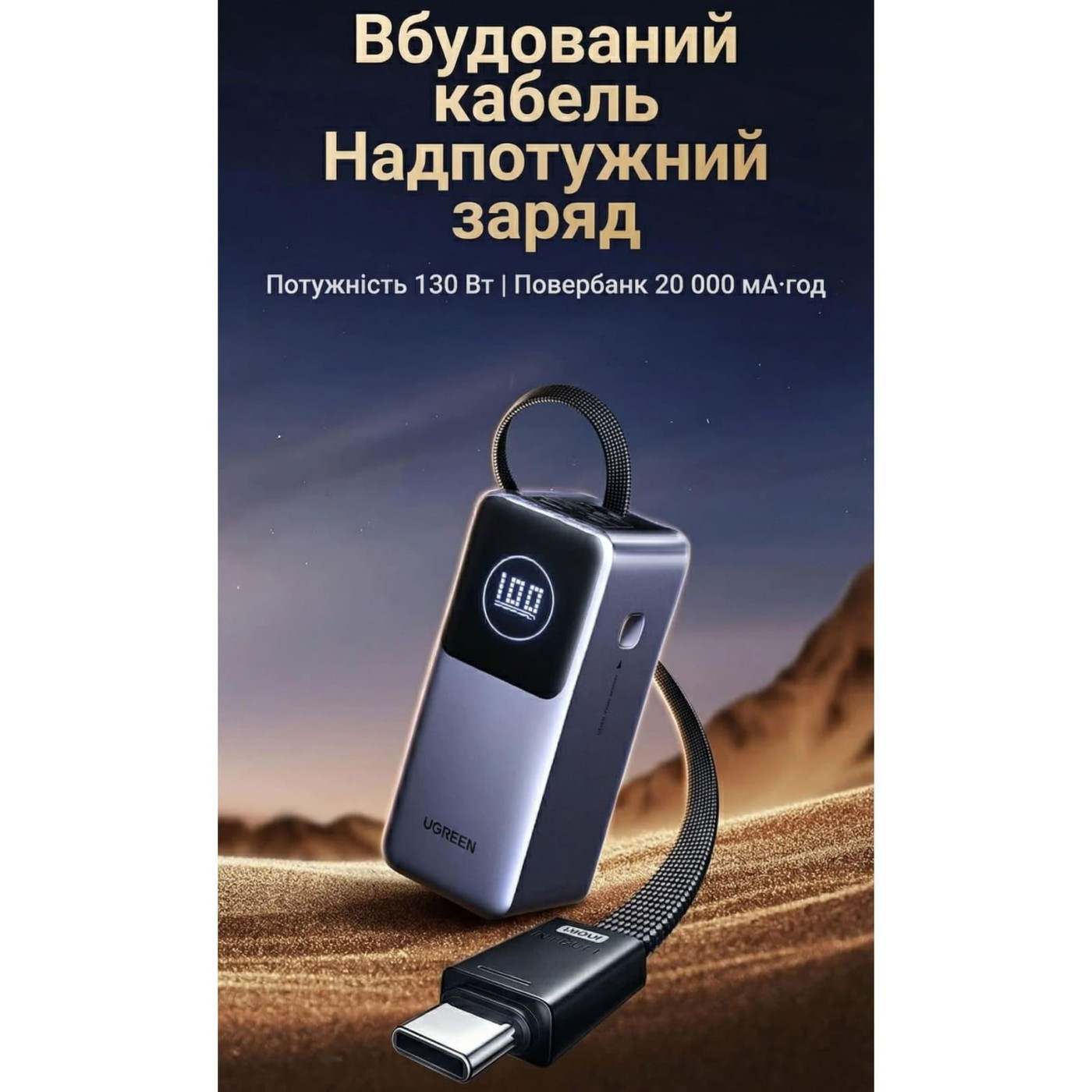 Павербанк Ugreen Gray 20 000 mAh / 130 Вт (55365B)