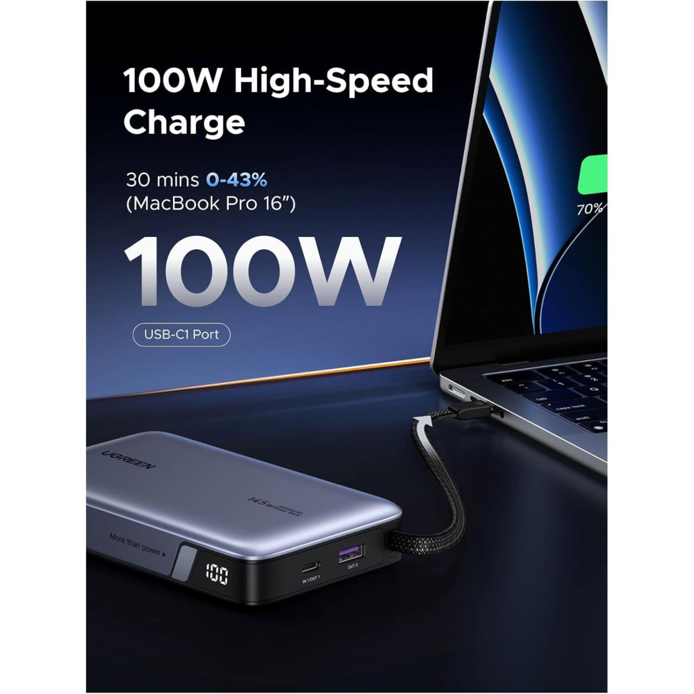 Павербанк Ugreen Gray 20 000 mAh / 145 Вт (55992B)