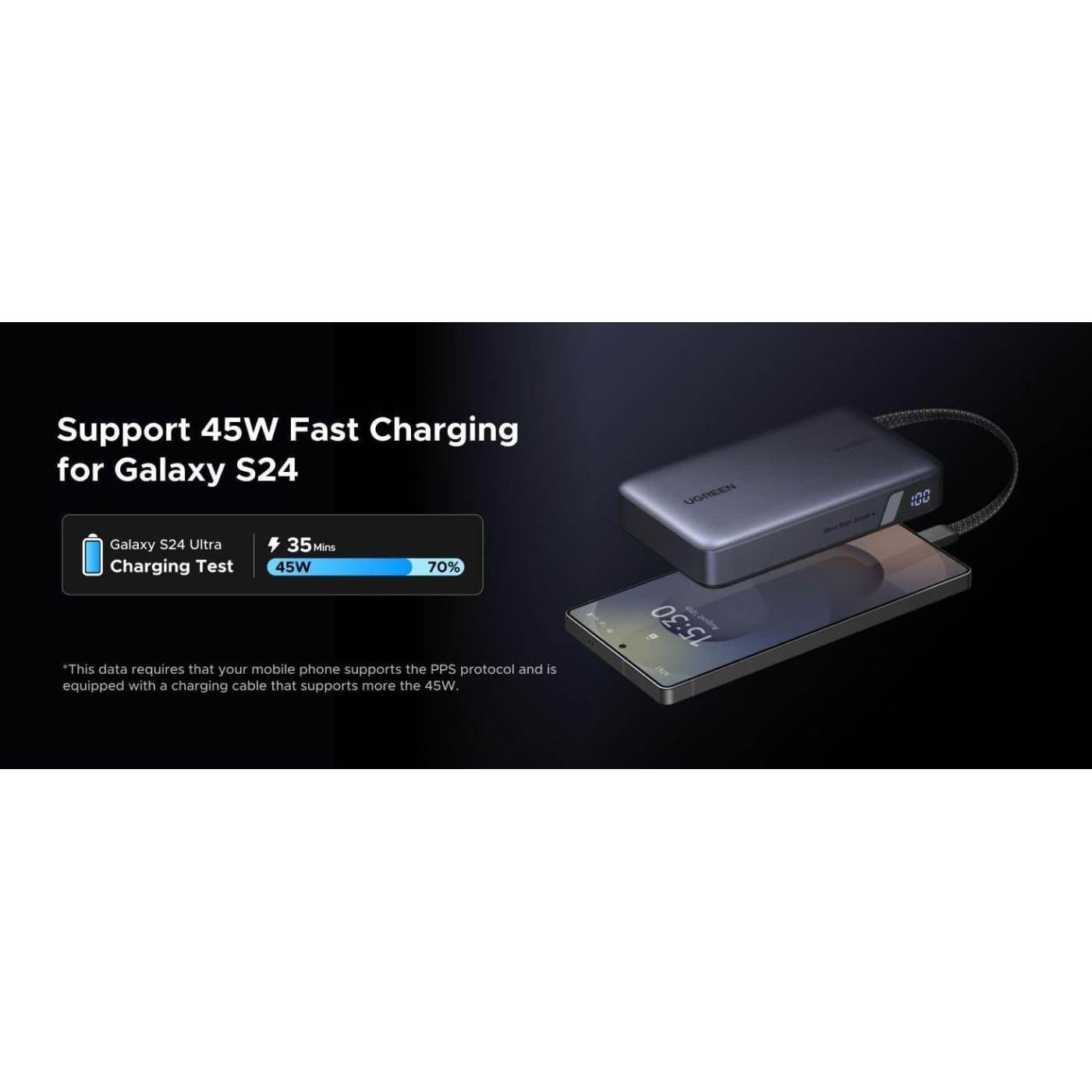 Павербанк Ugreen Gray 20 000 mAh / 67 Вт (55996B)