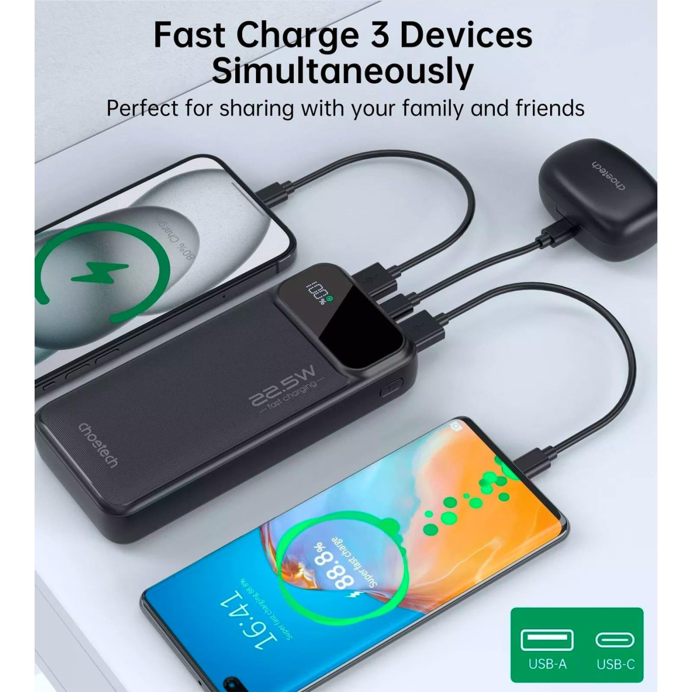 Павербанк Choetech Black 20 000 mAh / 22.5 Вт (B729)