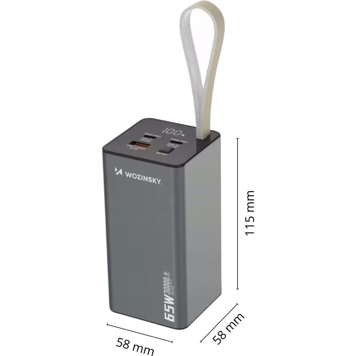 Универсальна мобильна батарея Wozinsky K65+ 30000 65W Gray (5907769364457)