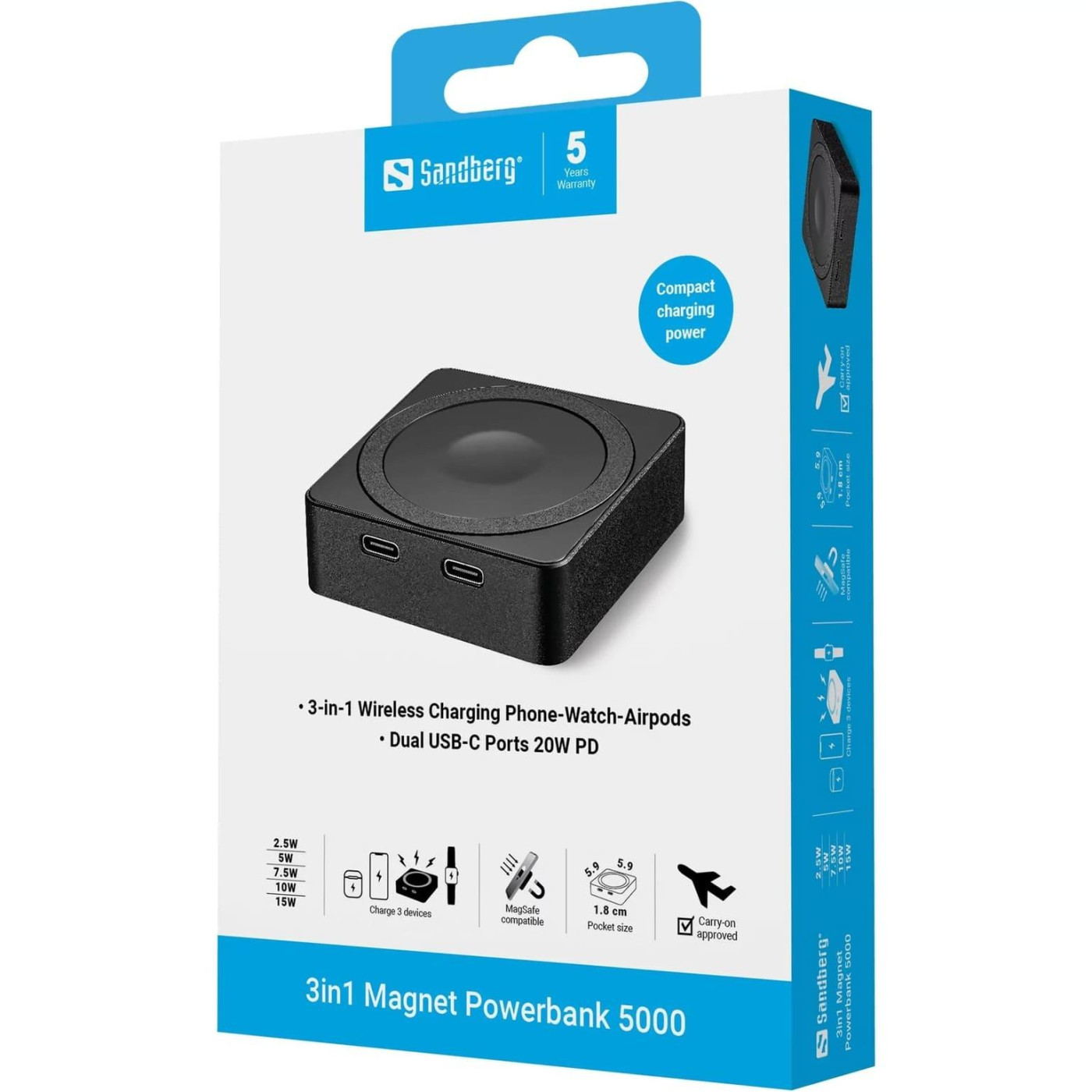 Павербанк Sandberg Magnetic Black 5 000 mAh / 20 Вт (421-28)
