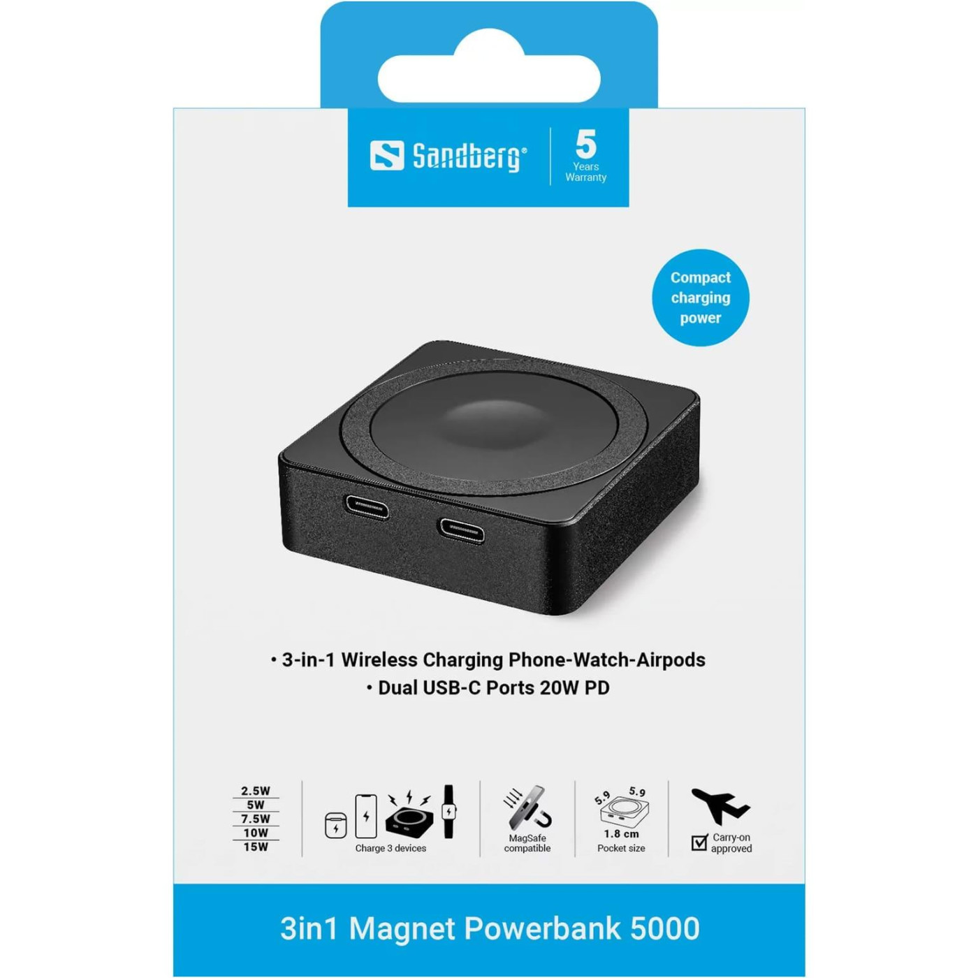 Павербанк Sandberg Magnetic Black 5 000 mAh / 20 Вт (421-28)