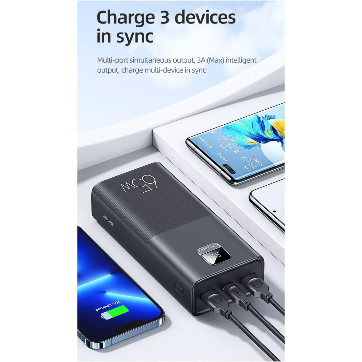 Павербанк Usams Black 30 000 mAh / 65 Вт (ATXLOGTC01)