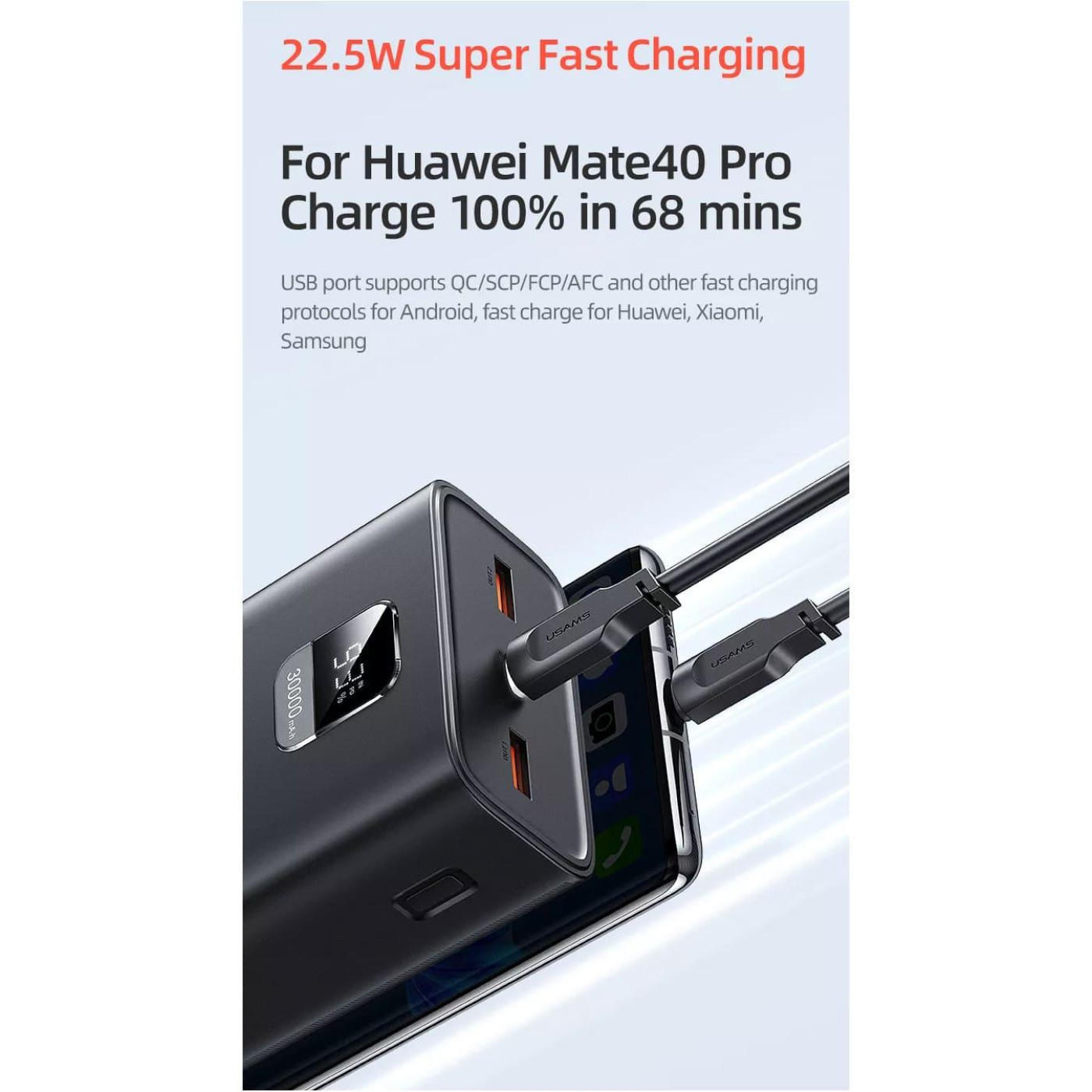 Павербанк Usams Black 30 000 mAh / 65 Вт (ATXLOGTC01)