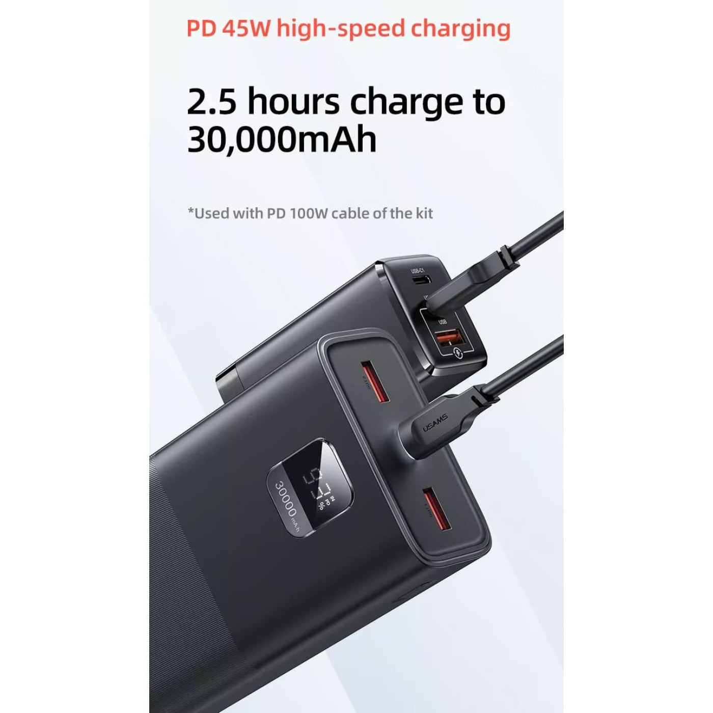 Павербанк Usams Black 30 000 mAh / 65 Вт (ATXLOGTC01)