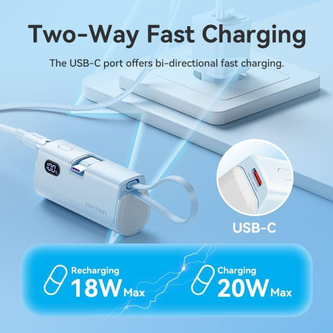 Павербанк Vention Blue 4800 mAh / 22.5 Вт (FHQL0)