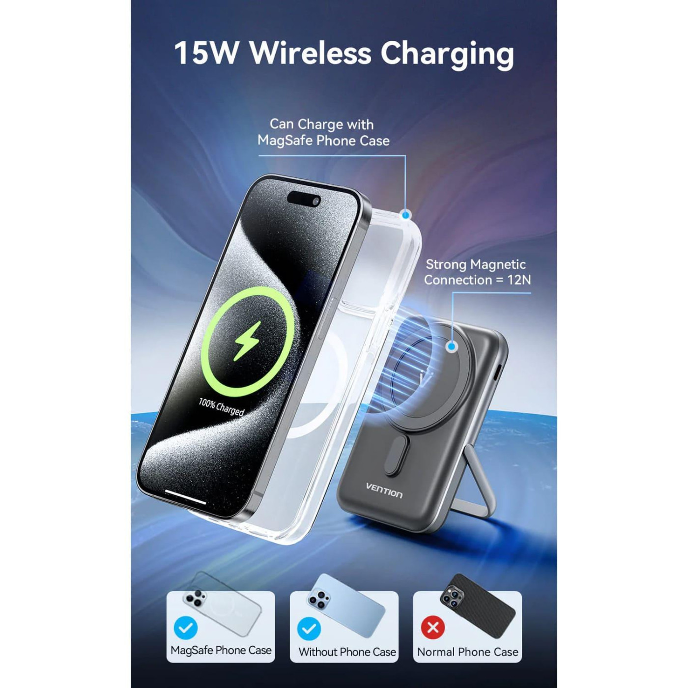 Павербанк Vention Magnetic Wireless Black 10 000 mAh / 20 Вт (FHNB0)