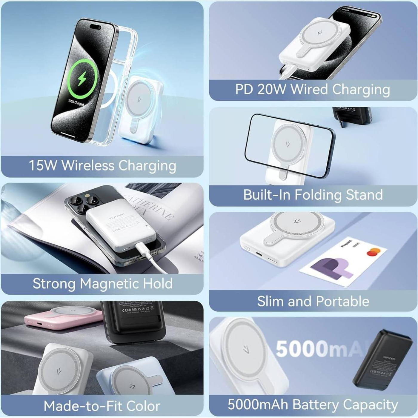 Павербанк Vention Magnetic Wireless Pink 5 000 mAh / 20 Вт (FHSP0)